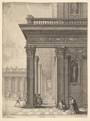 Temple courtyard with figures, after David Teniers the Elder, 1625-77