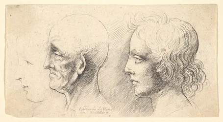 Three Profile Heads, One in Outline Only