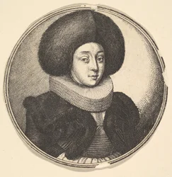 Woman with Large Circular Fur Hat and Lace Ruff