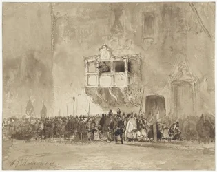 Man Addressing a Crowd from a Balcony