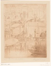 Bathing and Praying Men and Women on the Banks of the Ganges in Benares