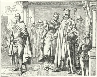 Ernest II, Duke of Swabia, before King Conrad II of Germany after rebelling against him