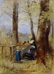 Mother with Child in Spring Landscape