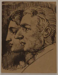 Double portrait of man and woman in profile