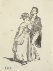 A Girl Pulling a Man by the Ear