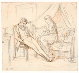 Interior with Melancholic Young Man and a Girl on a Bed
