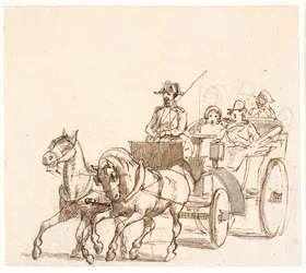 Landauer. Coachman with Triangular Hat, Nobility and Servant