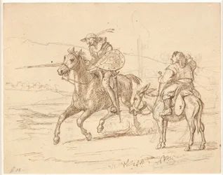 While Sancho Watches, Don Quixote Attacks