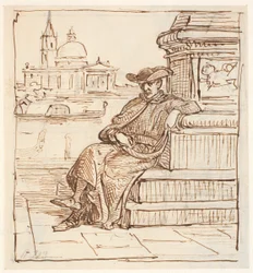 Priest at the Marens Column on the Piazzetta