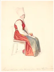 Seated Swedish Peasant Woman with High Headscarf