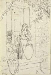 Two Italian Women in a Doorway, One with a Spindle