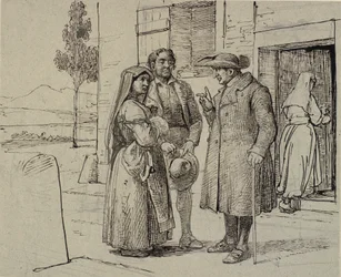 Outside a House, a Priest Admonishes a Young Couple