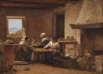 Women Working in the Kitchen of a Farmhouse near Olevano, Italy