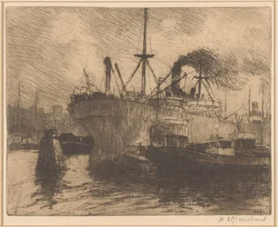 Moored Ships in the Harbor of Rotterdam