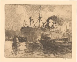 Moored ships in the harbour of Rotterdam