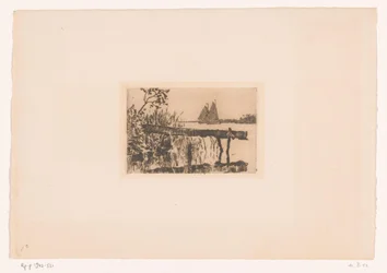 Gangplank on the Shore, with Two Sailboats in the Background