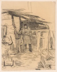 Carpenter Making a Frame for a Barn