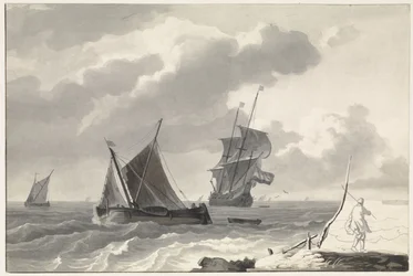 Sailing Ships on Rough Waters off the Coast