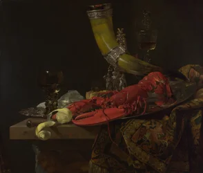 Still Life with the Drinking-Horn of the Saint Sebastian Archers Guild, Lobster and Glasses, c. 1653