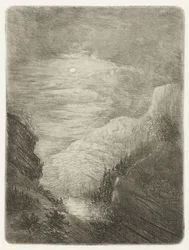 Mountain Landscape with River in Moonlight