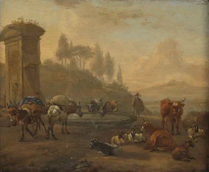 Livestock by a Fountain