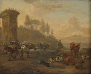 Livestock by a Fountain
