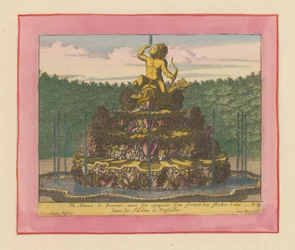 Fountain with a Statue of a Putto Holding a Bow Seated on a Dolphin