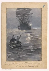 Boys Signaling to a Ship from a Sinking Rowboat