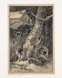 Miniature House against a Tree