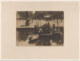 Moored Boats on the Damrak in Amsterdam