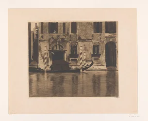 Moored Gondola with Structure in a Canal in Venice