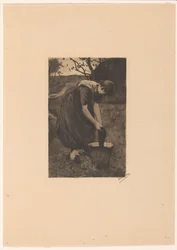 Peasant Woman Washing Textiles in a Bucket