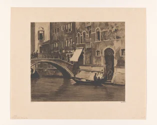 Gondola by a Bridge Over a Canal in Venice