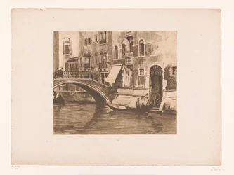 Gondola by a Bridge over a Canal in Venice
