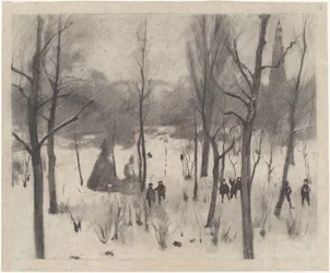 Children Among Trees in the Snow