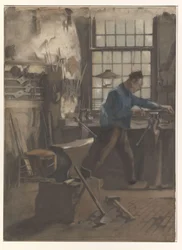 Blacksmith in His Forge