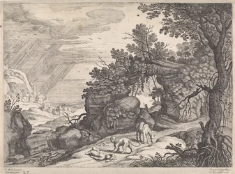 Landscape with a Dead Holy Man, Lion, and Donkey