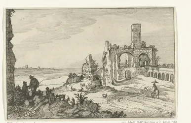 Ruins with Arches and a Tower by the Water (Roman Ruins and Coastal Landscapes)