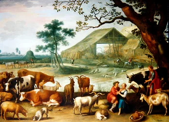 A Peasant Couple with a Cattle by a Farm
