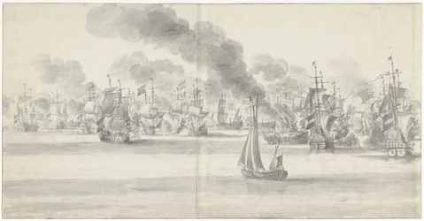 The Naval Battle off Katwijk (left panel), 1653
