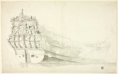 Dutch Ship with Ornamental Prow Seen from Starboard Quarter