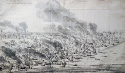 Robert Holmes setting the Dutch Fleet on fire at Terschelling