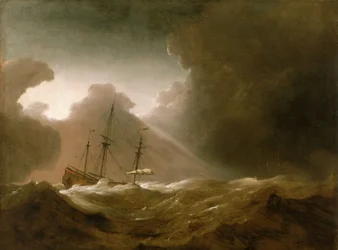 A Dutch ship scudding before a storm