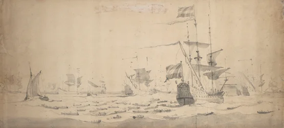 A Dutch Fleet lying-to in a breeze: a council-of-war, c.1665