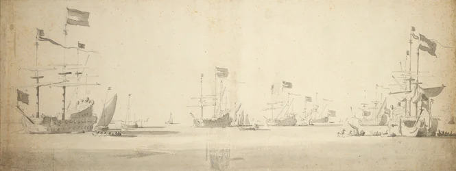 Dutch Flagships at Anchor with Boats Alongside, c.1664
