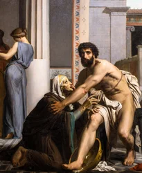 Odysseus recognized by his nurse on his return from Troy