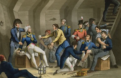 The Cockpit, Battle of the Nile, showing Nelson wounded in the battle, engraved by Matthew Dubourg (fl.1813-20) from 