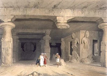 Interior of the Great Cave Temple of Elephanta, near Bombay, in 1803, from Volume II of 