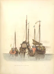 Three vessels lying at anchor