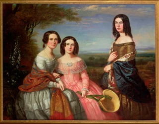 A Group Portrait of Three Girls, Three Quarter Length, in a Landscape